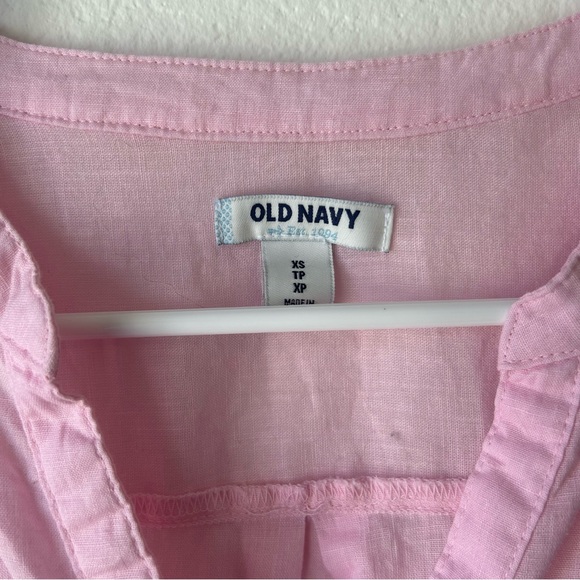 Old Navy Top Women’s XS Pink Linen Tunic Popover Buttons Henley Pockets Coastal - Picture 3 of 10